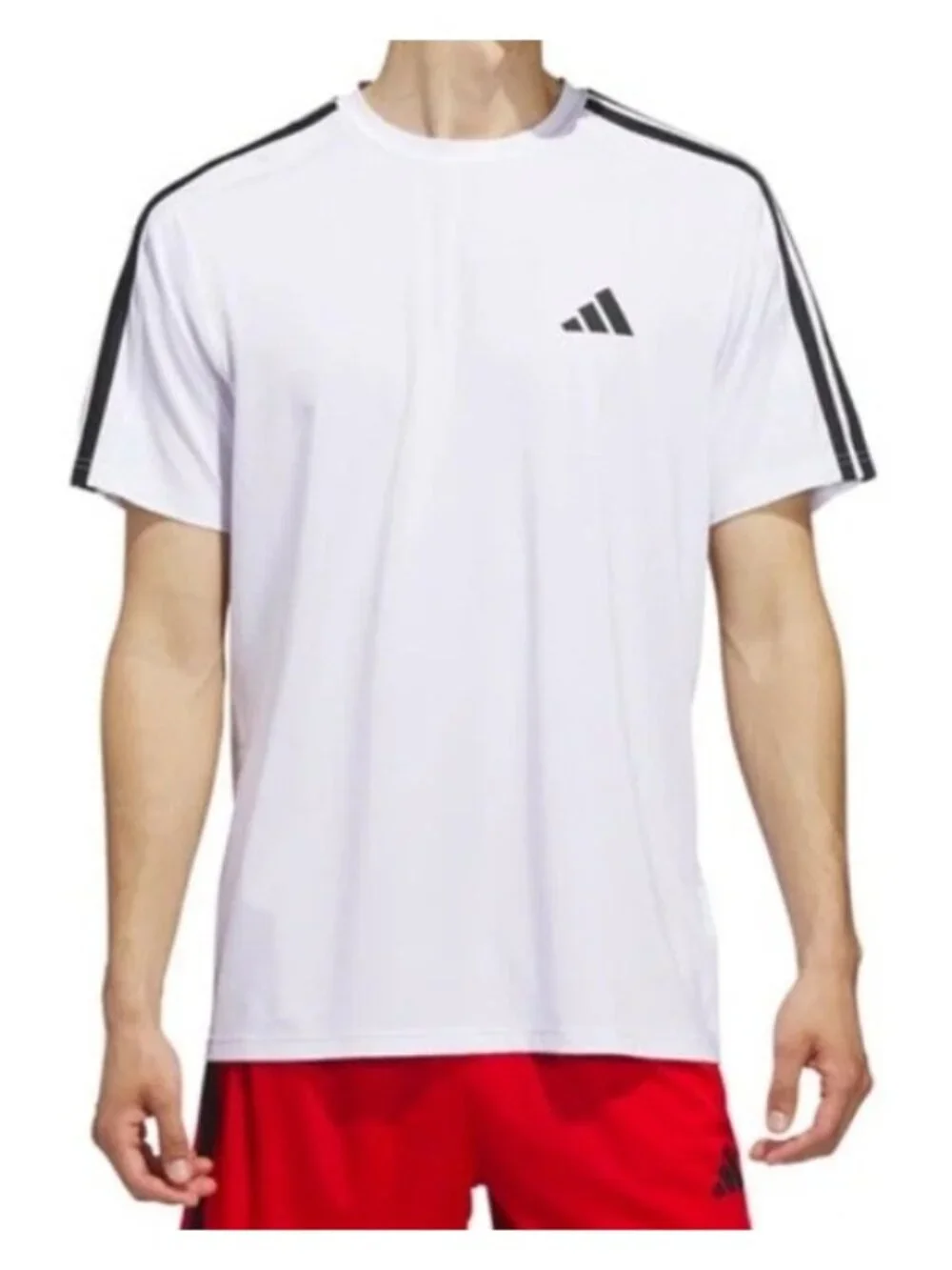 Adidas Men's L White Short Sleeve T-Shirt With Black Stripes